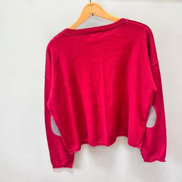 Sundance Womens Red Sweater With Gray Elbow Patches Size‎ L Acrylic Wool Alpaca - Picture 3 of 5